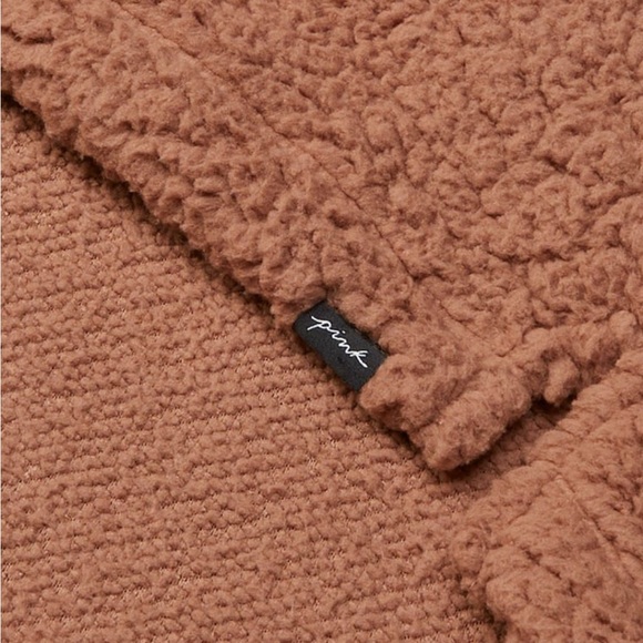 VS PINK PLUSH FLEECE PULLOVER Cozy Brown Sherpa Hoodie NWT - Picture 5 of 6